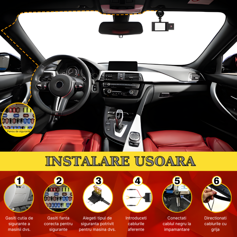 Kit alimentare continua camera auto la panoul de sigurante, 12-24V la Type-C 5V/3A, Lungime cablu 3.5m, protectie descarcare baterie, 4 adaptoare sigurante incluse [4]