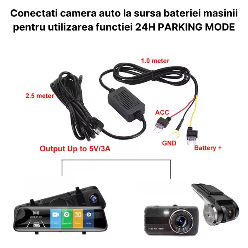 Kit alimentare continua camera auto la panoul de sigurante, 12-24V la Type-C 5V/3A, Lungime cablu 3.5m, protectie descarcare baterie, 4 adaptoare sigurante incluse [2]