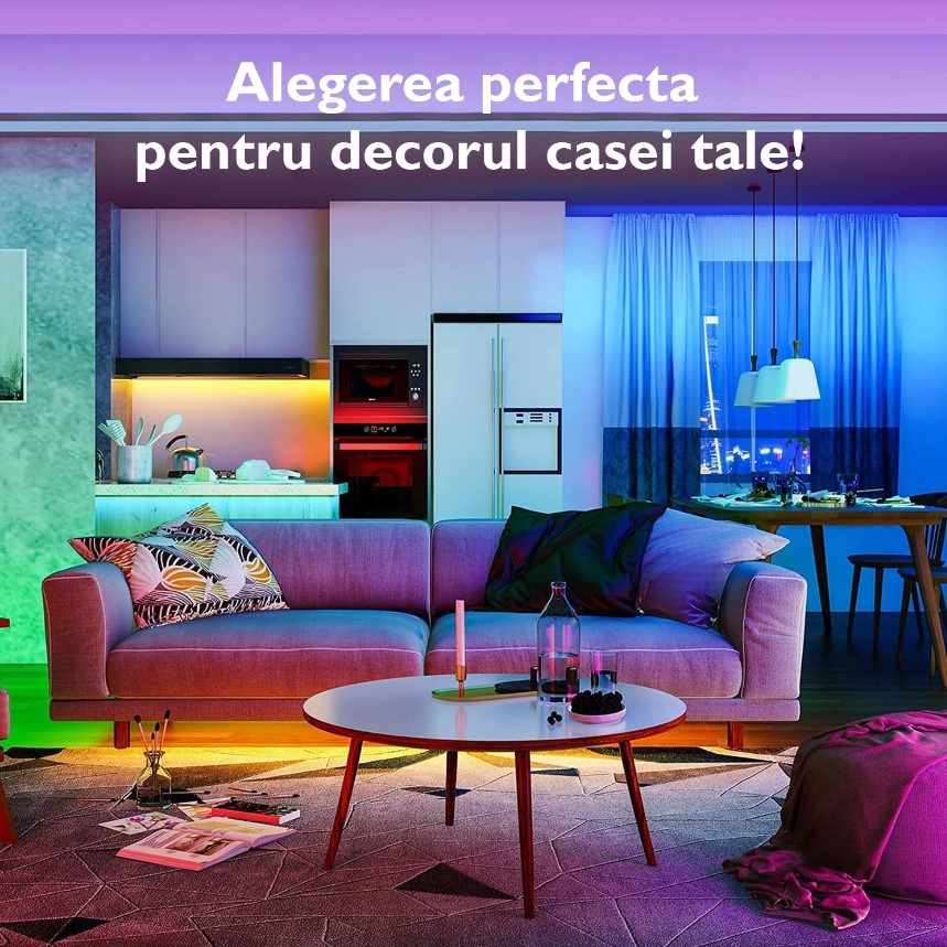 Kit banda LED MaGeCa® 5050 RGB, 10m, Control APP/Bluetooth/Telecomanda, Schimbare Culori Pe Ritmul Muzicii, Intensitate Reglabila, 12V, Multicolor [3]