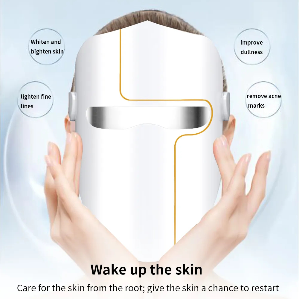 Masca faciala cu lumina LED, MaGeCa®, 3 culori, Terapie fotonica anti-acnee, Intretinerea si ingrijirea tenului, Eliminarea ridurilor, Intinerirea pielii, Alb [8]