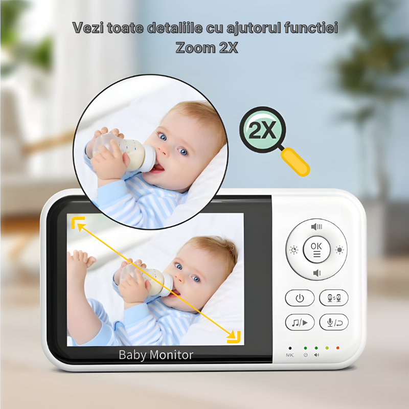 Monitor pentru bebelusi WIFI MC632B cu ecran de 3.2 inch, Vedere nocturna, Audio bidirectional, Senzor de temperatura, Mod ECO, Ceas si cronometru, Cantece de leagan, Zoom 2X, Baterie 2100 mAh [6]