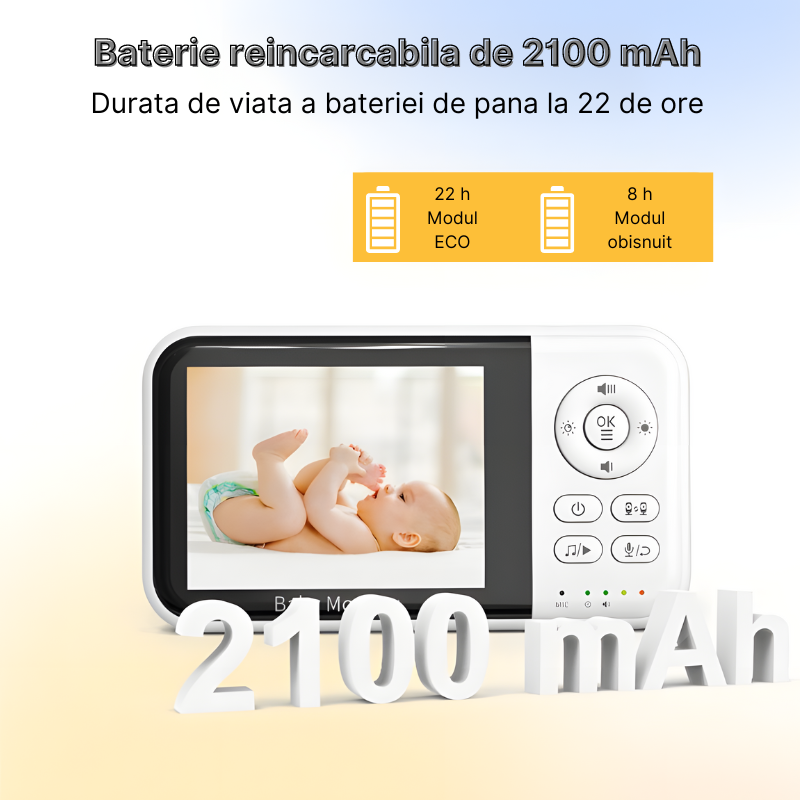 Monitor pentru bebelusi WIFI MC632B cu ecran de 3.2 inch, Vedere nocturna, Audio bidirectional, Senzor de temperatura, Mod ECO, Ceas si cronometru, Cantece de leagan, Zoom 2X, Baterie 2100 mAh [8]