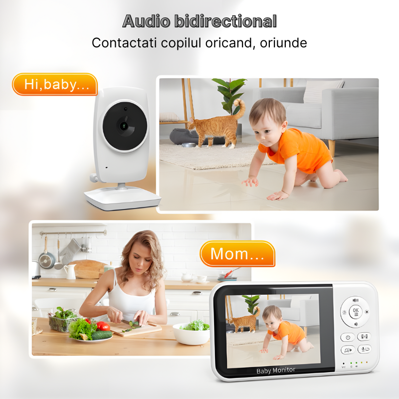 Monitor pentru bebelusi WIFI MC632B cu ecran de 3.2 inch, Vedere nocturna, Audio bidirectional, Senzor de temperatura, Mod ECO, Ceas si cronometru, Cantece de leagan, Zoom 2X, Baterie 2100 mAh [2]