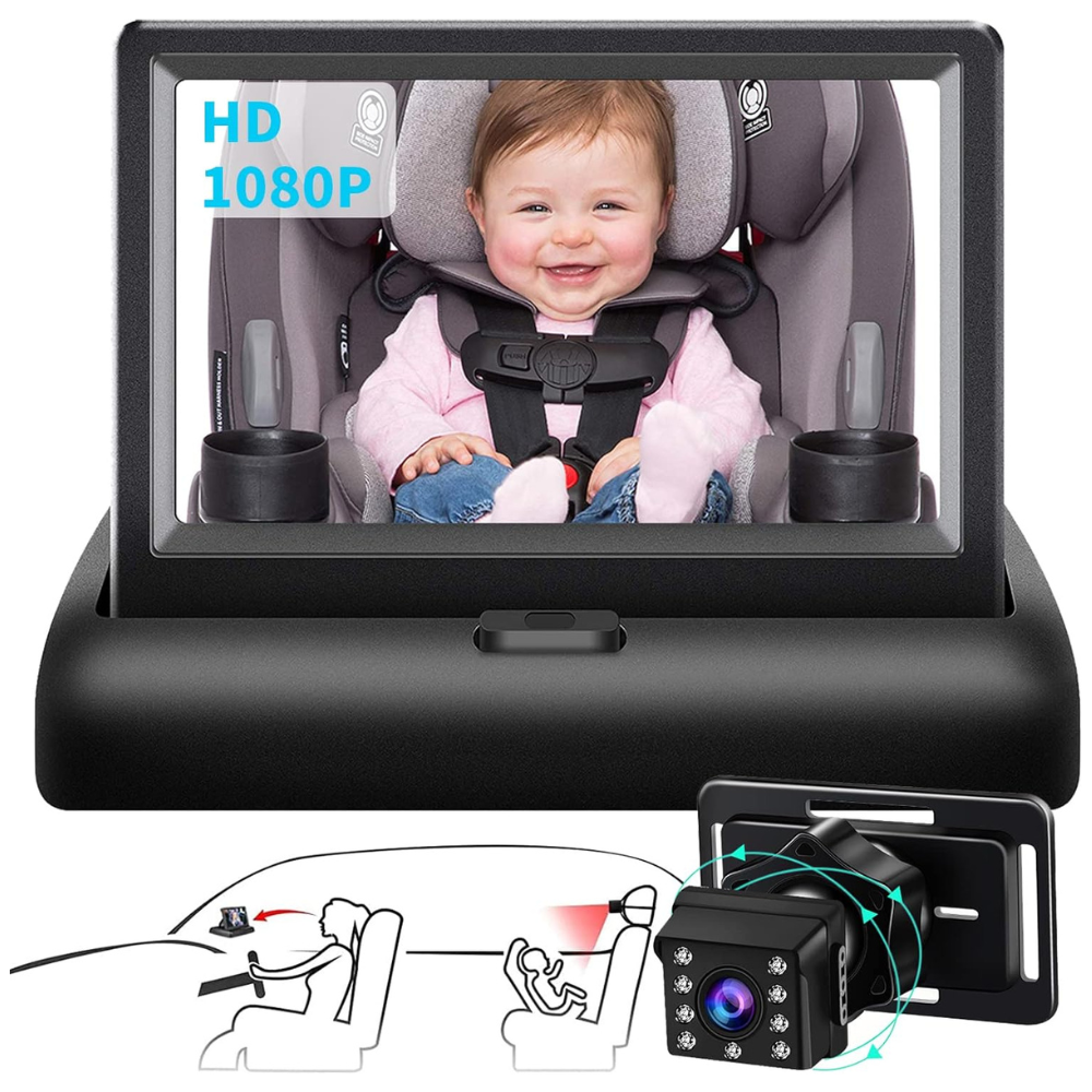Monitor pentru masina cu camera pentru monitorizarea bebelusilor si a copiilor pentru scaunul din spate, Ecran IPS 4.3 inch, Camera Full HD 1080P cu vedere nocturna, Unghi larg 150°, Incarcare brichet [1]