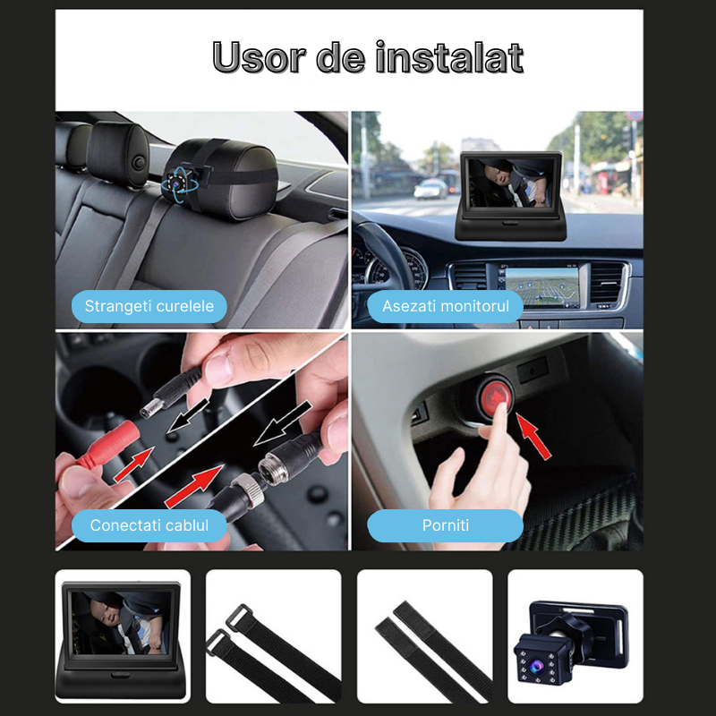 Monitor pentru masina cu camera pentru monitorizarea bebelusilor si a copiilor pentru scaunul din spate, Ecran IPS 4.3 inch, Camera Full HD 1080P cu vedere nocturna, Unghi larg 150°, Incarcare brichet [9]