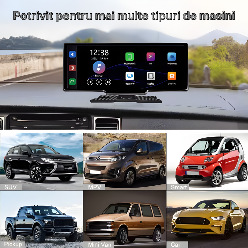 Navigatie auto multimedia C200, Apple CarPlay/Android Auto Wireless, Display tactil 10.26 inch, 2 camere-4K fata/1080P spate, Bluetooth, Mirror Link, USB, GPS/Siri, FM/AUX, Universala, Negru [7]