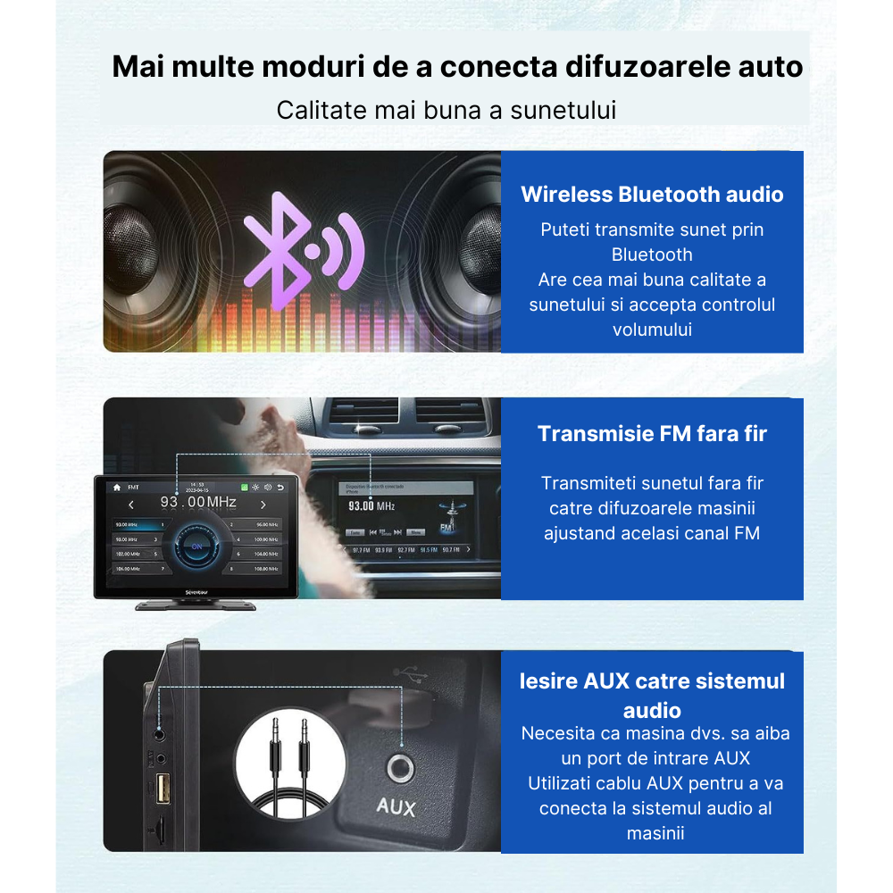Navigatie auto multimedia MaGeCa, Apple CarPlay/Android Auto Wireless, Display tactil 9 inch, 2 camere-4K fata/1080P spate, Bluetooth, Mirror Link/Card SD/USB/AUX, Portabila, Universala, Negru [3]