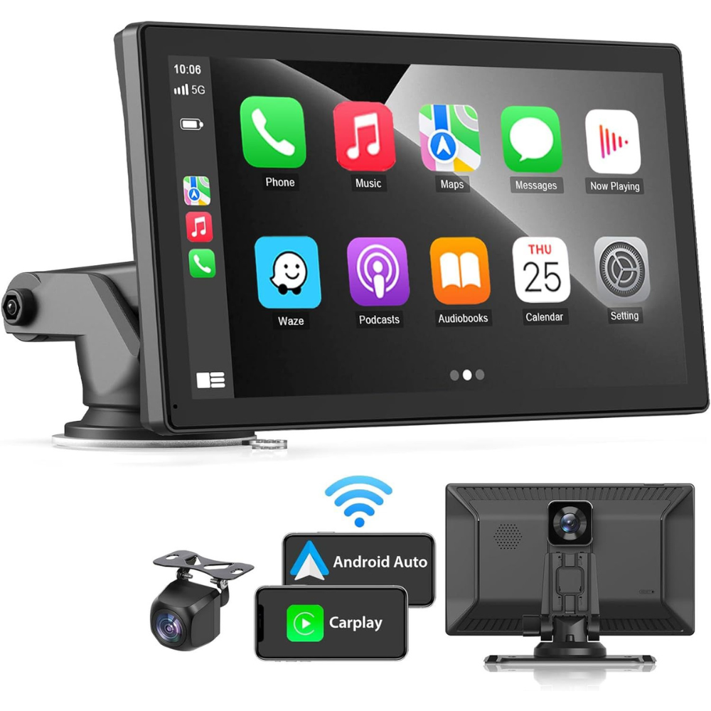 Navigatie auto multimedia MaGeCa, Apple CarPlay/Android Auto Wireless, Display tactil 9 inch, 2 camere-4K fata/1080P spate, Bluetooth, Mirror Link/Card SD/USB/AUX, Portabila, Universala, Negru [2]