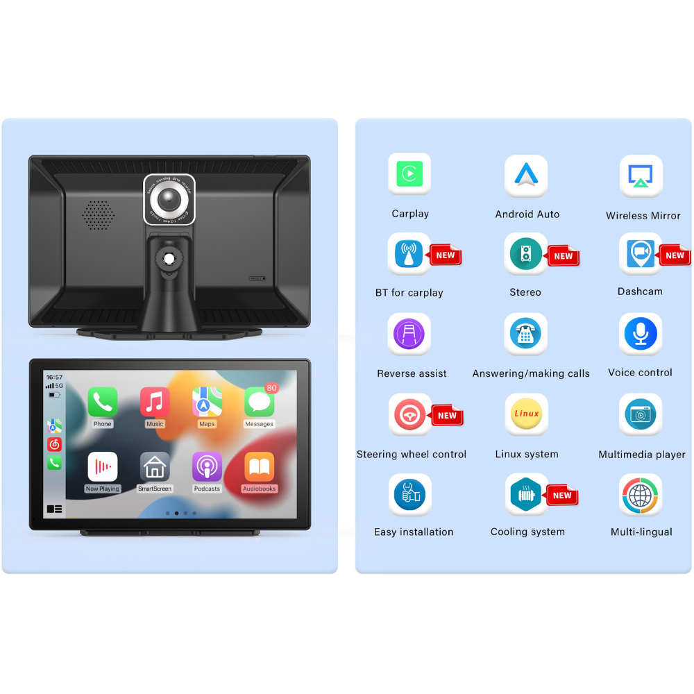 Navigatie auto multimedia MaGeCa, Apple CarPlay/Android Auto Wireless, Display tactil 9 inch, 2 camere-4K fata/1080P spate, Bluetooth, Mirror Link/Card SD/USB/AUX, Portabila, Universala, Negru [4]