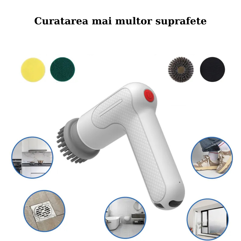 Perie electrica de curatare MaGeCa®, multifunctionala, 3 capete, rezistenta la apa, pentru uz casnic, ideala pentru bucatarie, baie, cada, chiuveta, podea, incaltaminte, incarcare USB Type-C, Alba [7]