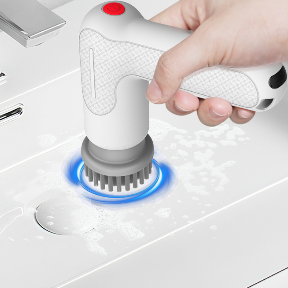 Perie electrica de curatare MaGeCa®, multifunctionala, 3 capete, rezistenta la apa, pentru uz casnic, ideala pentru bucatarie, baie, cada, chiuveta, podea, incaltaminte, incarcare USB Type-C, Alba [4]