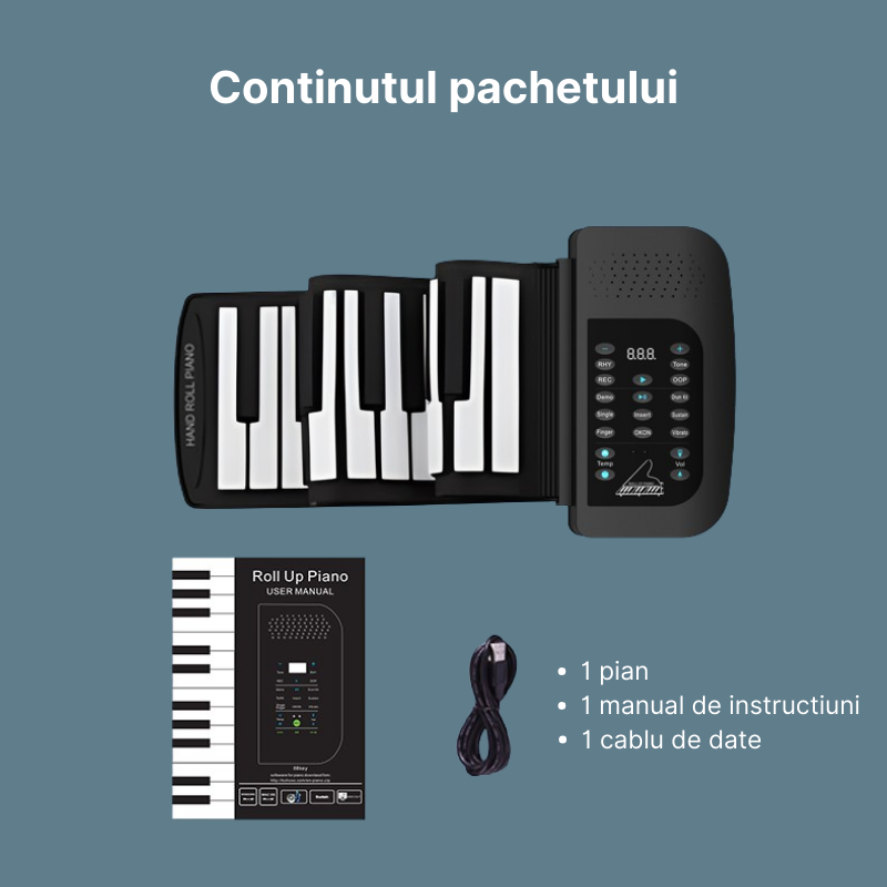Pian pliabil multifunctional MaGeCa® cu 61 de taste, Design portabil, Functie de inregistrare, 128 de tonuri, 128 de ritmuri, 14 melodii demonstrative, Difuzor incorporat, Iesire MIDI, Negru [8]