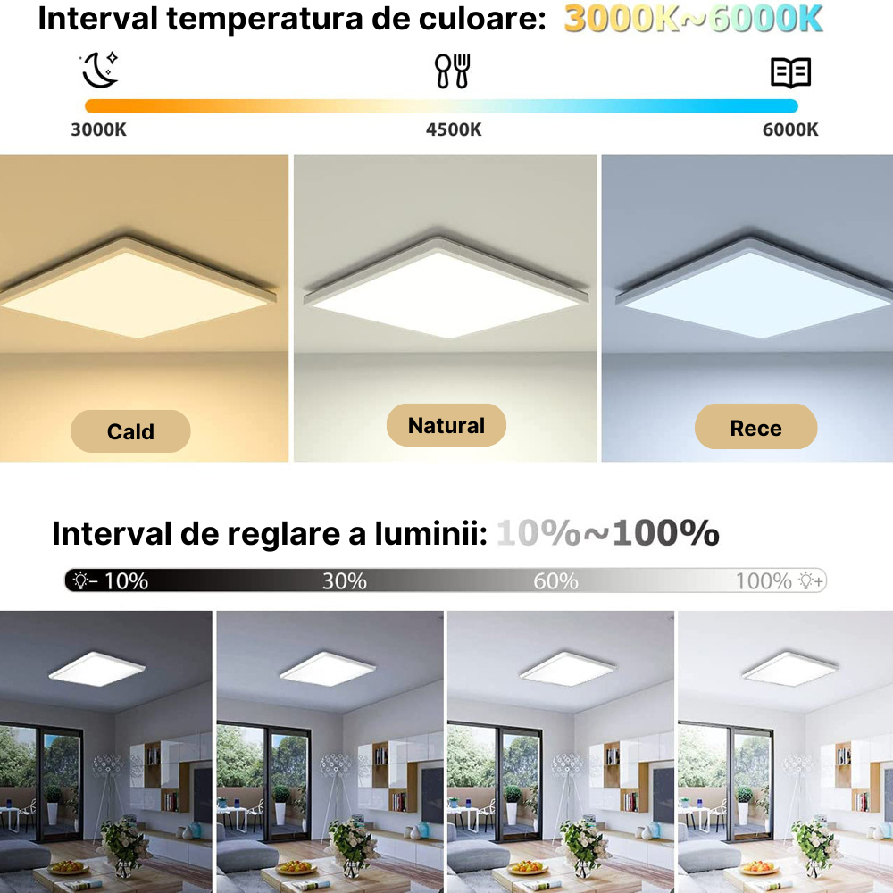 Plafoniera LED inteligenta MaGeCa®, RGB, 24W, Temperatura si intensitate lumina reglabile, Lumina calda/neutra/rece (3000-6500K), Telecomanda, Aplicatie telefon compatibila Google Assistant/Amazon Ale [2]