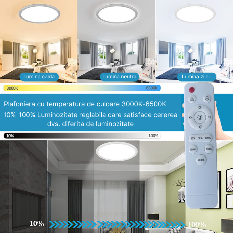 Plafoniera LED inteligenta MaGeCa®, RGB, 24W, Temperatura si intensitate lumina reglabile, Lumina calda/neutra/rece, Telecomanda, Aplicatie telefon compatibila Google Assistant/Amazon Alexa [4]