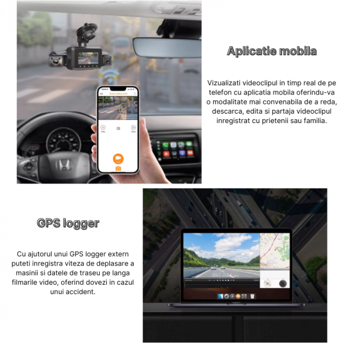 RESIGILAT - Camera auto de bord MaGeCa, Full HD 1080P, 4 canale, Vedere nocturna, WIFI, GPS, Inregistrare 4 camere simultan, Senzor de coliziune G-senzor, Inregistrare in bucla, Tehnologie WDR [3]