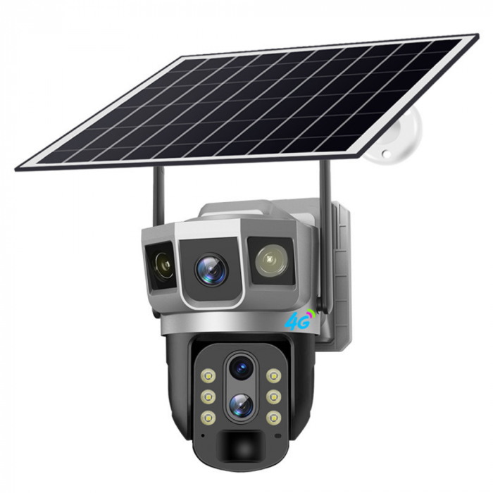 RESIGILAT - Camera de supraveghere cu panou solar, 4G, Cartela SIM, 4MP Full HD, Zoom 10X, Rotire automata, 3 zone supravegheate simultan, Detectarea miscarii, Comunicare bidirectionala, Vedere noctur [1]