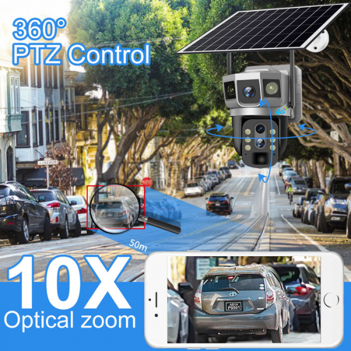 RESIGILAT - Camera de supraveghere cu panou solar, 4G, Cartela SIM, 4MP Full HD, Zoom 10X, Rotire automata, 3 zone supravegheate simultan, Detectarea miscarii, Comunicare bidirectionala, Vedere noctur [10]