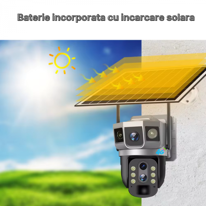 RESIGILAT - Camera de supraveghere cu panou solar, 4G, Cartela SIM, 4MP Full HD, Zoom 10X, Rotire automata, 3 zone supravegheate simultan, Detectarea miscarii, Comunicare bidirectionala, Vedere noctur [5]