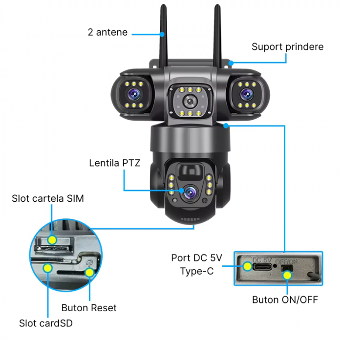 RESIGILAT - Camera de supraveghere cu panou solar MaGeCa, 4G, Cartela SIM, 6MP Full HD, 3 zone supravegheate simultan, Detectarea miscarii, Comunicare bidirectionala, Vedere nocturna, Stocare prin car [6]
