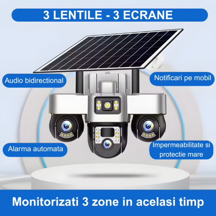 RESIGILAT - Camera de supraveghere tripla MaGeCa cu panou solar, Cartela SIM, 4G, 18MP Full HD, 3 zone supravegheate simultan, Comunicare bidirectionala, Detectarea miscarii, Vedere nocturna, Rezistan [6]