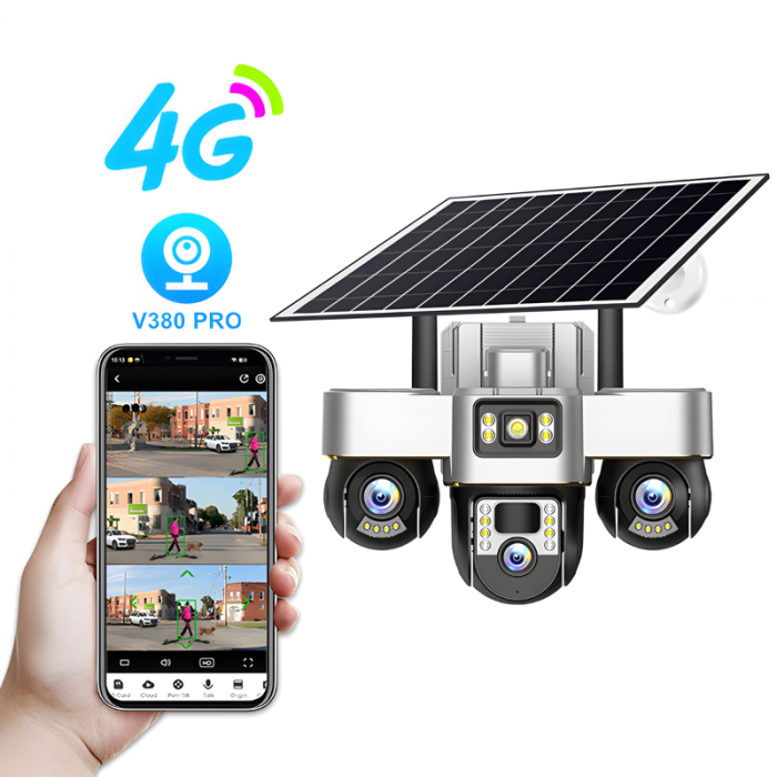 RESIGILAT - Camera de supraveghere tripla MaGeCa cu panou solar, Cartela SIM, 4G, 18MP Full HD, 3 zone supravegheate simultan, Comunicare bidirectionala, Detectarea miscarii, Vedere nocturna, Rezistan [3]
