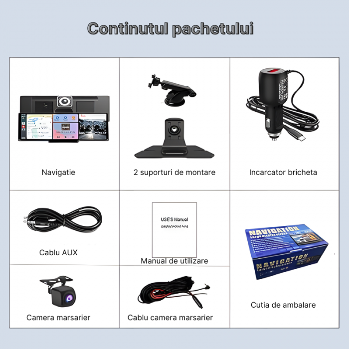 RESIGILAT - Navigatie auto multimedia C200, Apple CarPlay/Android Auto Wireless, Display tactil 10.26 inch, 2 camere-4K fata/1080P spate, Bluetooth, Mirror Link, USB, GPS/Siri, FM/AUX, Universala, Neg [8]
