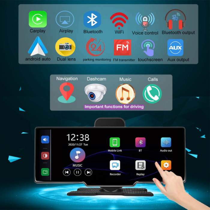 RESIGILAT - Navigatie auto multimedia C200, Apple CarPlay/Android Auto Wireless, Display tactil 10.26 inch, 2 camere-4K fata/1080P spate, Bluetooth, Mirror Link, USB, GPS/Siri, FM/AUX, Universala, Neg [3]