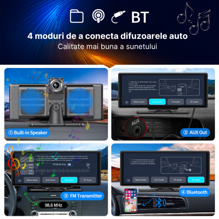 RESIGILAT - Navigatie auto multimedia C200, Apple CarPlay/Android Auto Wireless, Display tactil 10.26 inch, 2 camere-4K fata/1080P spate, Bluetooth, Mirror Link, USB, GPS/Siri, FM/AUX, Universala, Neg [5]
