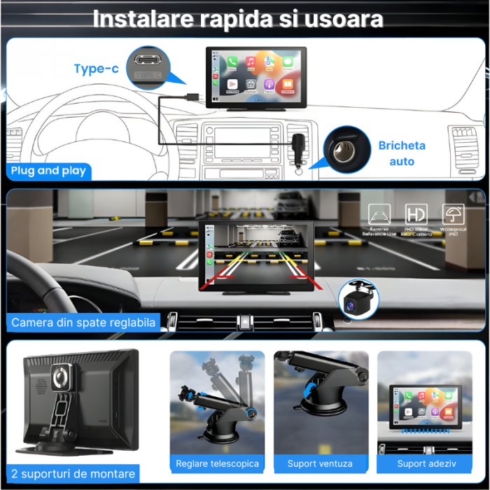RESIGILAT - Navigatie auto multimedia MaGeCa, Apple CarPlay/Android Auto Wireless, Display tactil 9 inch, 2 camere-4K fata/1080P spate, Bluetooth, Mirror Link/Card SD/USB/AUX, Portabila, Universala, N [7]