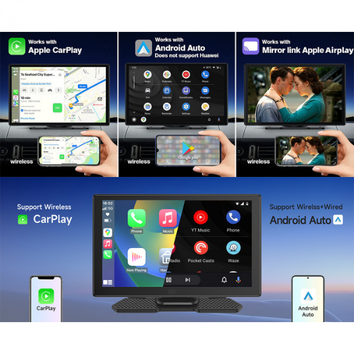 RESIGILAT - Navigatie auto multimedia MaGeCa, Apple CarPlay/Android Auto Wireless, Display tactil 9 inch, 2 camere-4K fata/1080P spate, Bluetooth, Mirror Link/Card SD/USB/AUX, Portabila, Universala, N [5]