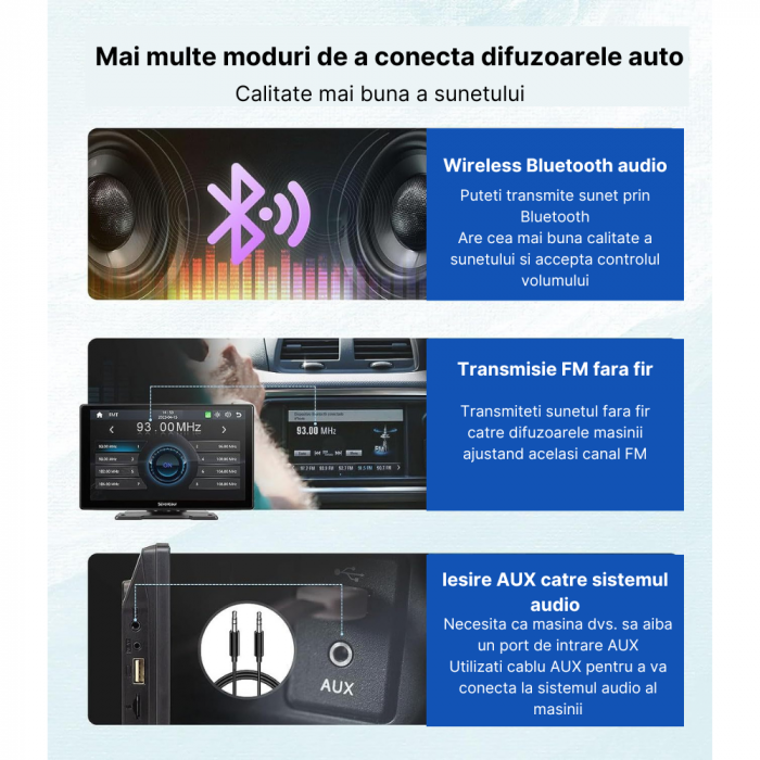 RESIGILAT - Navigatie auto multimedia MaGeCa, Apple CarPlay/Android Auto Wireless, Display tactil 9 inch, 2 camere-4K fata/1080P spate, Bluetooth, Mirror Link/Card SD/USB/AUX, Portabila, Universala, N [3]