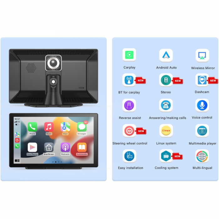 RESIGILAT - Navigatie auto multimedia MaGeCa, Apple CarPlay/Android Auto Wireless, Display tactil 9 inch, 2 camere-4K fata/1080P spate, Bluetooth, Mirror Link/Card SD/USB/AUX, Portabila, Universala, N [9]