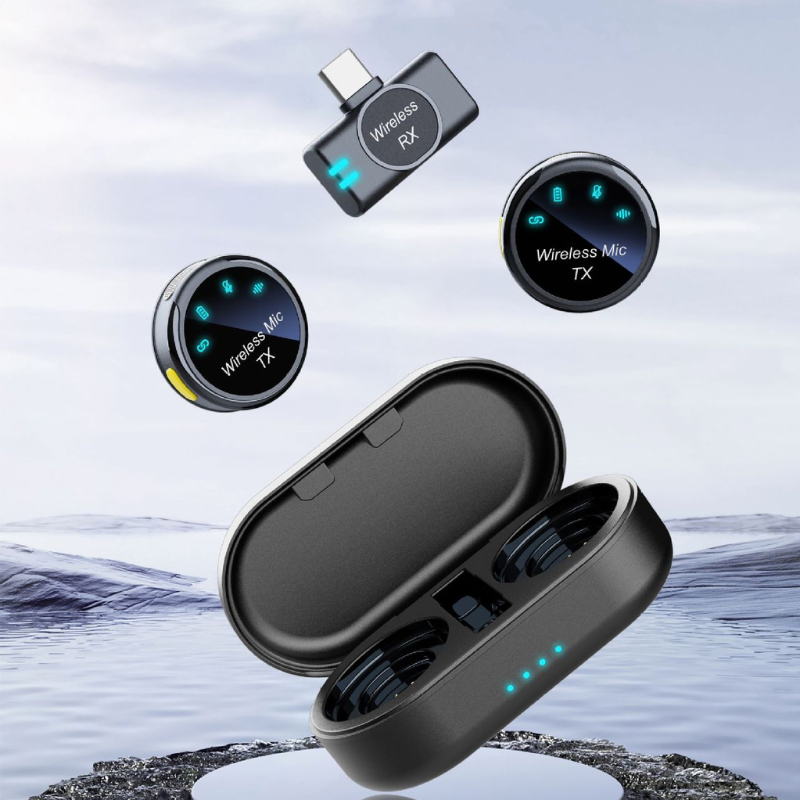 Set 2 microfoane wireless MaGeCa, tip lavaliera, Carcasa de incarcare, Rotunde cu magnet, Reducerea zgomotului pentru inregistrarea video in aer liber, Compatibil cu iPhone/Type-C [9]