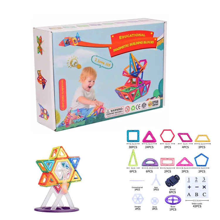 Set inteligent de constructie cu blocuri magnetice MaGeCa®, 136 de piese colorate, Magnetic Building Blocks, Educativ si creativ, Dezvoltarea abilitatilor motrice si a imaginatiei, Numeroase posibilit [2]