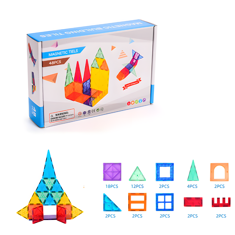 Set inteligent de constructie cu blocuri magnetice MaGeCa®, 48 de piese colorate, Magnetic Tiles 3D, Educativ si creativ, Dezvoltarea abilitatilor motrice si a imaginatiei, Numeroase posibilitati de c [8]