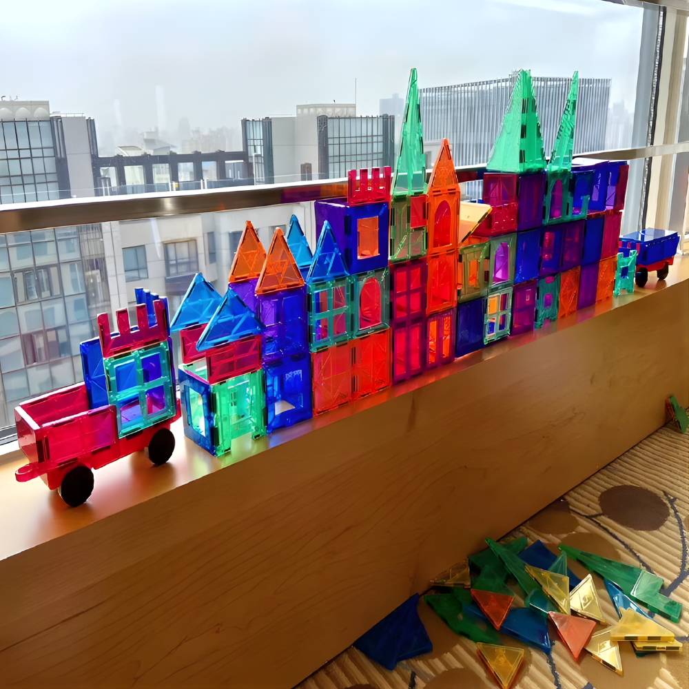Set inteligent de constructie cu blocuri magnetice MaGeCa®, 48 de piese colorate, Magnetic Tiles 3D, Educativ si creativ, Dezvoltarea abilitatilor motrice si a imaginatiei, Numeroase posibilitati de c [7]
