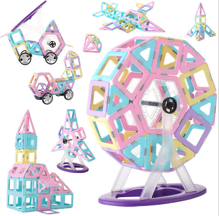 Set inteligent de constructie cu blocuri magnetice MaGeCa®, 76 de piese colorate, Magnetic Building Blocks, Educativ si creativ, Dezvoltarea abilitatilor motrice si a imaginatiei, Numeroase posibilita [2]