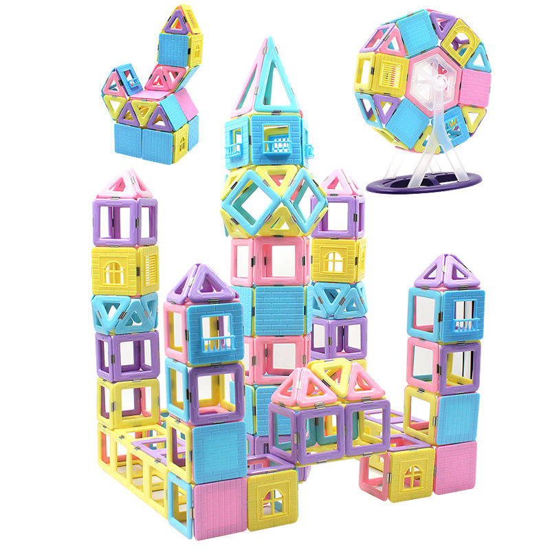 Set inteligent de constructie cu blocuri magnetice MaGeCa®, 76 de piese colorate, Magnetic Building Blocks, Educativ si creativ, Dezvoltarea abilitatilor motrice si a imaginatiei, Numeroase posibilita [4]