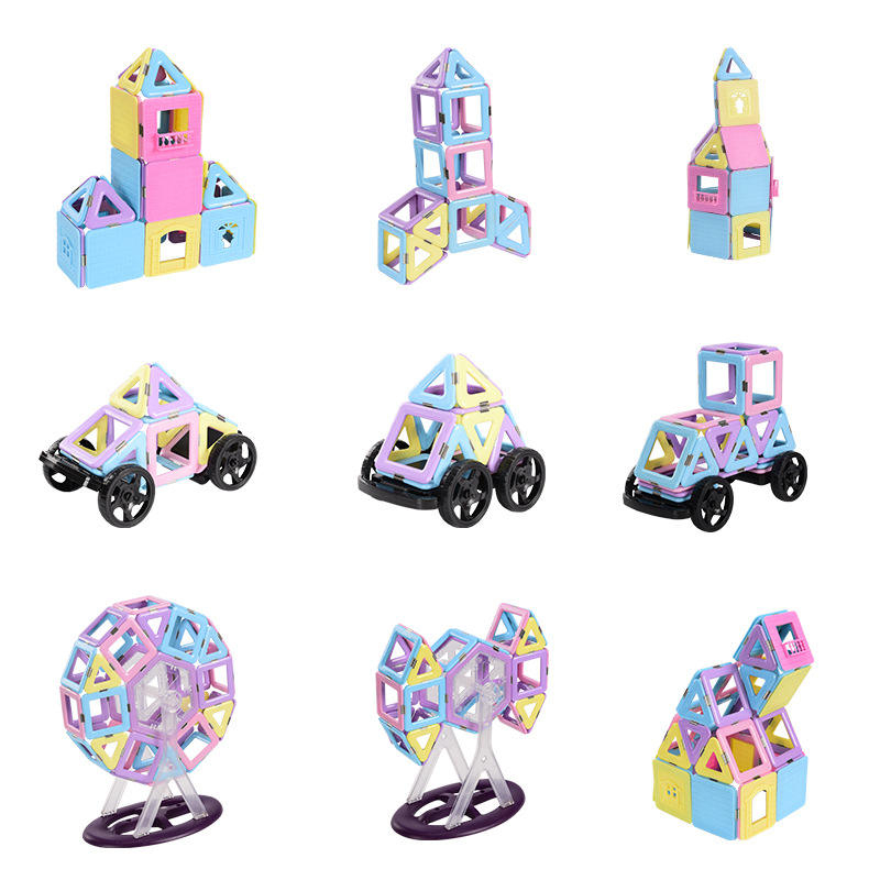 Set inteligent de constructie cu blocuri magnetice MaGeCa®, 76 de piese colorate, Magnetic Building Blocks, Educativ si creativ, Dezvoltarea abilitatilor motrice si a imaginatiei, Numeroase posibilita [3]