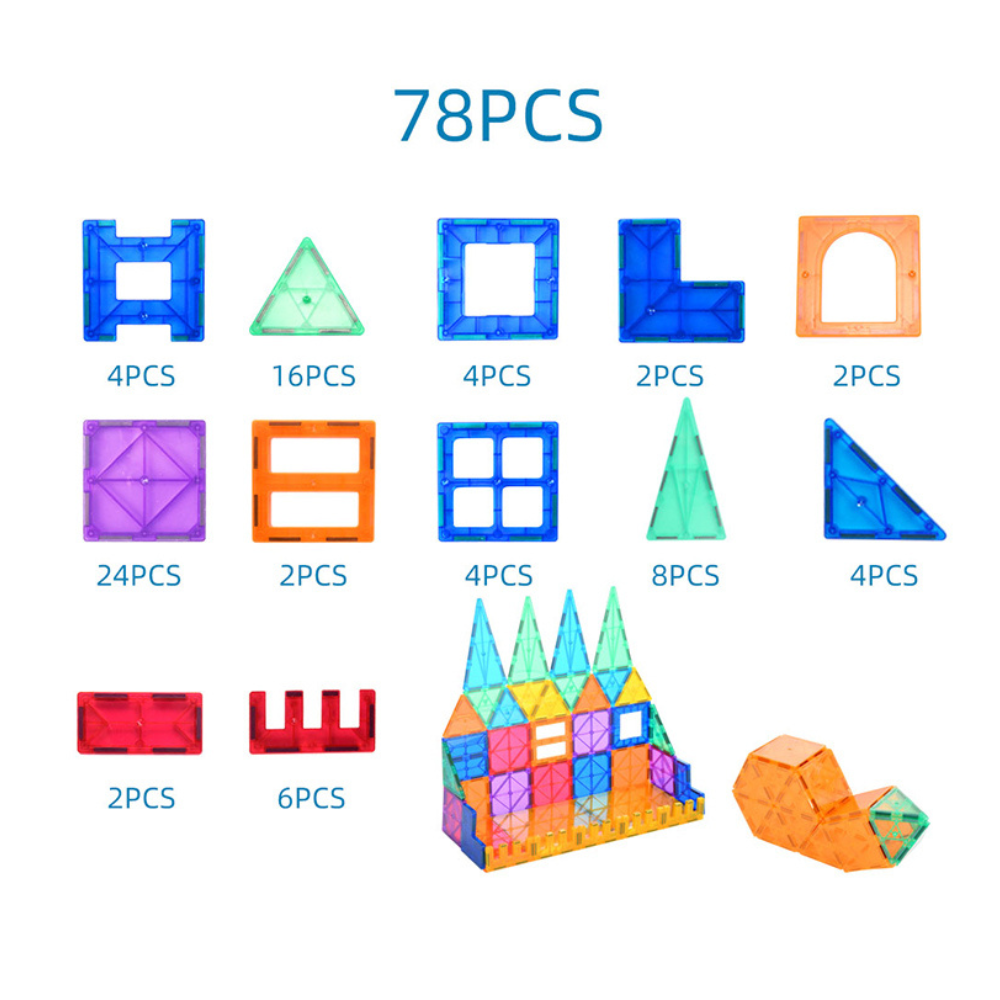 Set inteligent de constructie cu blocuri magnetice MaGeCa®, 78 de piese colorate, Magnetic Tiles 3D, Educativ si creativ, Dezvoltarea abilitatilor motrice si a imaginatiei, Numeroase posibilitati de c [2]