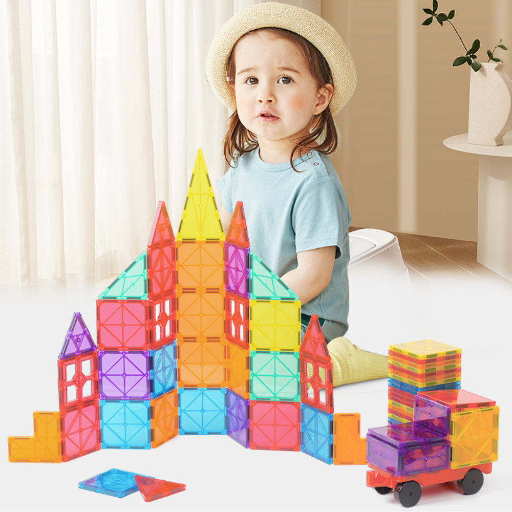 Set inteligent de constructie cu blocuri magnetice MaGeCa®, 78 de piese colorate, Magnetic Tiles 3D, Educativ si creativ, Dezvoltarea abilitatilor motrice si a imaginatiei, Numeroase posibilitati de c [6]