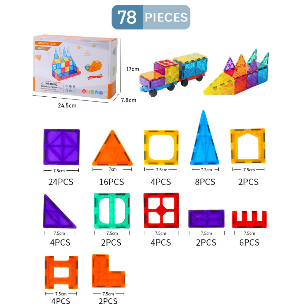 Set inteligent de constructie cu blocuri magnetice MaGeCa®, 78 de piese colorate, Magnetic Tiles 3D, Educativ si creativ, Dezvoltarea abilitatilor motrice si a imaginatiei, Numeroase posibilitati de c [3]