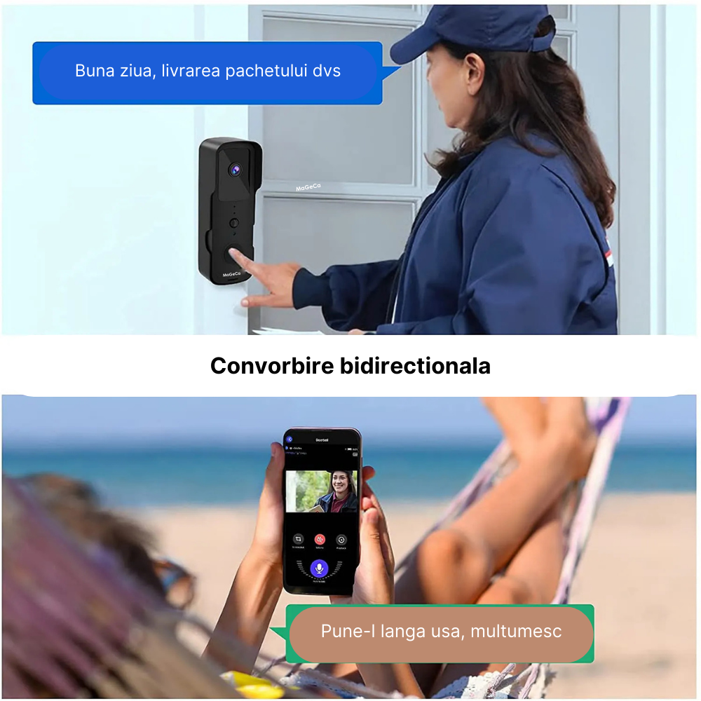 Sonerie Video Inteligenta MaGeCa® V30 fara fir/Wireless, Comunicare Bidirectionala de la distanta, Video Interfon HD, Night VIsion, Rezistenta la apa, Aplicatie dedicata iOS si Android, 2 baterii incl [5]