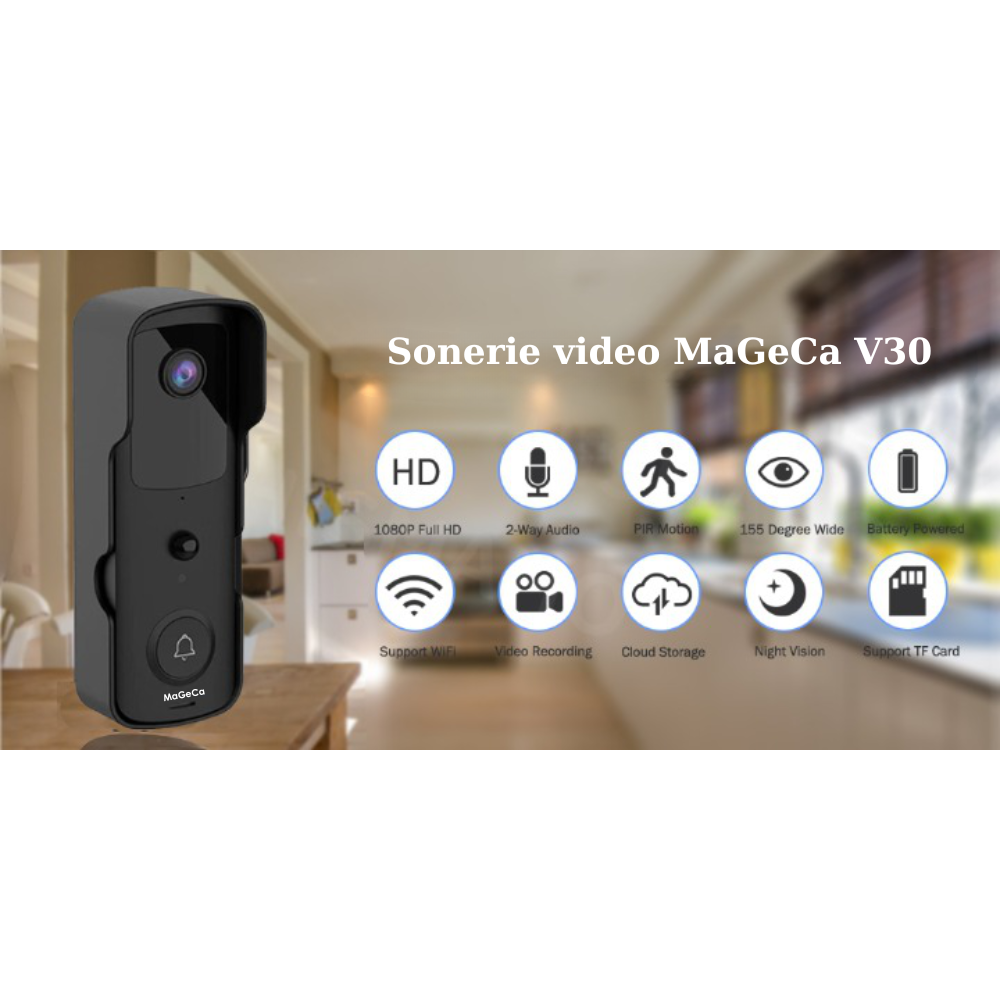 Sonerie Video Inteligenta MaGeCa® V30 fara fir/Wireless, Comunicare Bidirectionala de la distanta, Video Interfon HD, Night VIsion, Rezistenta la apa, Aplicatie dedicata iOS si Android, 2 baterii incl [6]