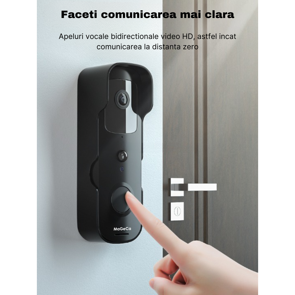 Sonerie Video Inteligenta MaGeCa® V30 fara fir/Wireless, Comunicare Bidirectionala de la distanta, Video Interfon HD, Night VIsion, Rezistenta la apa, Aplicatie dedicata iOS si Android, 2 baterii incl [3]