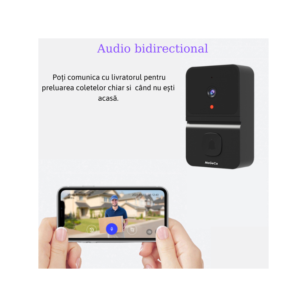 Sonerie Video Inteligenta MaGeCa® Z30 fara fir/Wireless, Convorbire Bidirectionala, Video Interfon HD, Night VIsion [7]