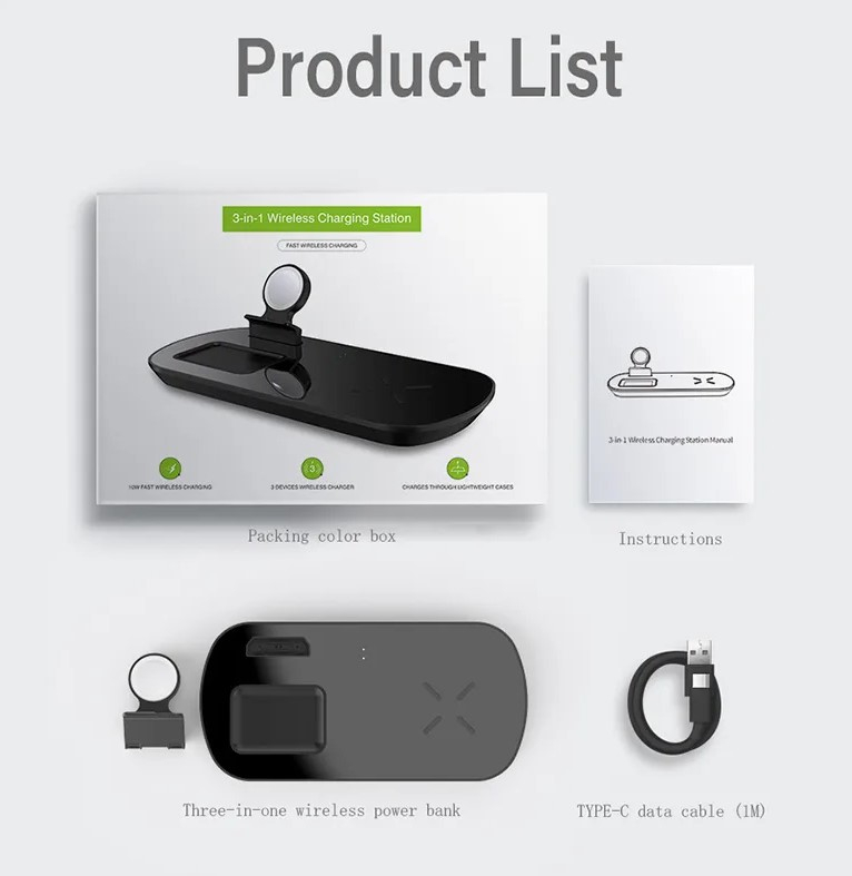 Statie de incarcare wireless MaGeCa® 3 in 1 pentru iPhone / Apple Watch / AirPods, Incarcare rapida Quick Charge 3.0 - negru [5]
