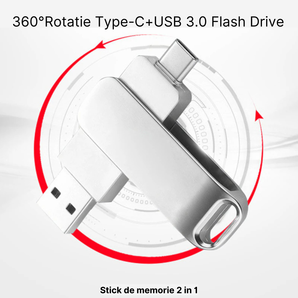 Stick de memorie metalic MaGeCa® 128 GB, 2 in 1, Rotire 360°, USB 3.0/ USB Type-C, Compatibil cu dispozitive cu port Type C, Compatibilitate OTG, High Speed, Argintiu [3]