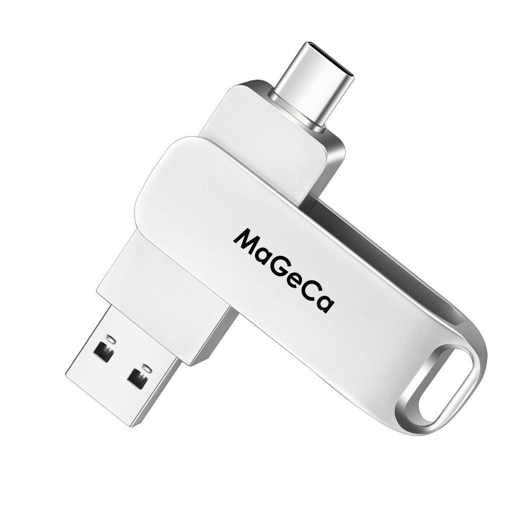 Stick de memorie metalic MaGeCa® 64 GB, 2 in 1, Rotire 360°, USB 3.0/ USB Type-C, Compatibil cu dispozitive cu port Type C, Compatibilitate OTG, High Speed, Argintiu [1]