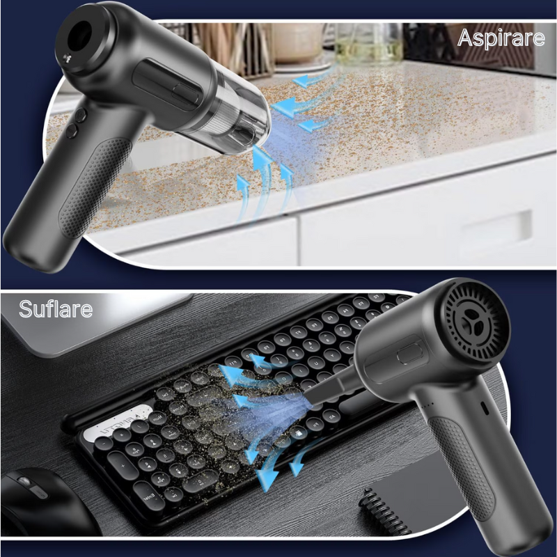 Suflanta aer si aspirator MaGeCa® 2 in 1, fara fir, multiple accesorii, lanterna LED, 3 trepte de viteza, pentru casa si masina, incarcare USB-C, 68 W [7]